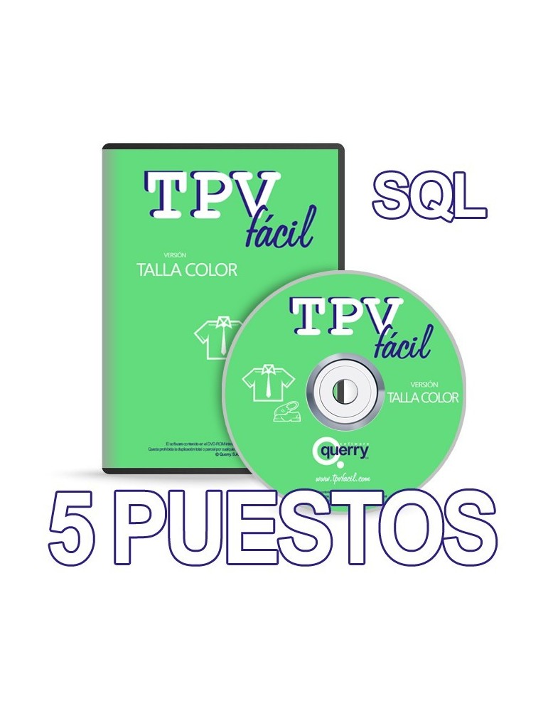 TPVFÁCIL Talla Color SQL, 5 puestos