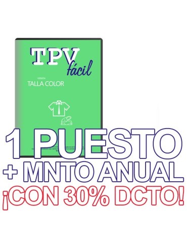 TPVFÁCIL Talla Color + MNTO, 1 puesto
