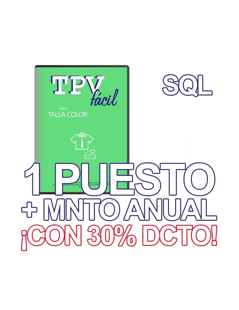 TPVFÁCIL Talla Color+MTO SQL, 1 puesto
